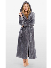 GRAY Unisex Soft Plush Fleece Hooded Bathrobe
