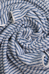 Cotton Stripe Bath Towel Set – Pack of 2 (Light Grey & Blue Dark)