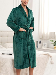GREEN Unisex Soft Plush Fleece Hooded Bathrobe with Slipper for Men