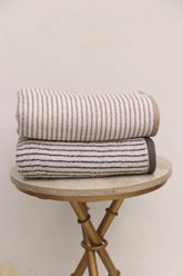 Premium Cotton Stripe Bath Towel Set – Pack of 2 (Beige & Brown)