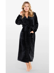 BLACK Unisex Soft Plush Fleece Hooded Bathrobe