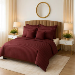 MAROON STRIPE SUMMER COMFORTER SET- 8 Pcs