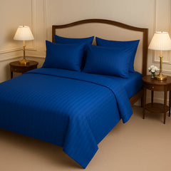 NAVY SATIN STRIPE BEDSHEET SET - 8 PCS