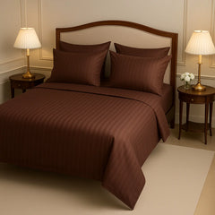 CHOCO SATIN STRIPE BEDSHEET SET - 8 PCS