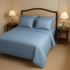 SILVER SATIN STRIPE BEDSHEET SET - 8 PCS