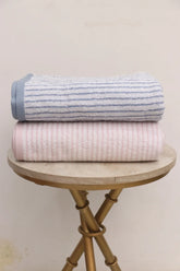 Soft Cotton Stripe Towel Set – Pack of 2 (Pink & Blue)