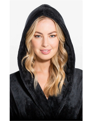 BLACK Unisex Soft Plush Fleece Hooded Bathrobe