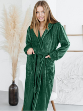GREEN Unisex Soft Plush Fleece Hooded Bathrobe with Slipper