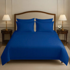 NAVY SATIN STRIPE BEDSHEET SET - 8 PCS