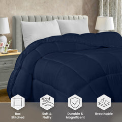 Soft Navy Blue Quilted Comforter with Corner Tabs
