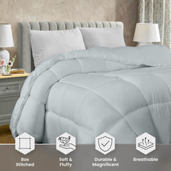 Soft Light Gray Quilted Comforter with Corner Tabs