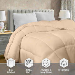 Soft Beige Quilted Comforter with Corner Tabs