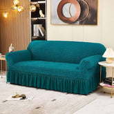 RUFFELED SUR SUCKER TURKISH SOFA COVER - Teal