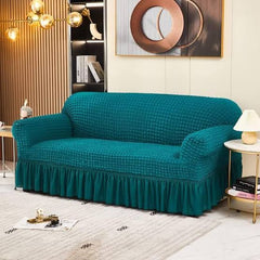 RUFFELED SUR SUCKER TURKISH SOFA COVER - Teal