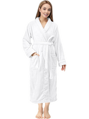 WHITE Unisex Soft Plush Fleece Hooded Bathrobe with slipper