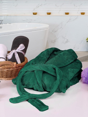 GREEN Unisex Soft Plush Fleece Hooded Bathrobe with Slipper