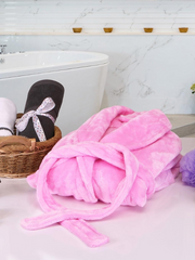 PINK Unisex Soft Plush Fleece Hooded Bathrobe with Sliper