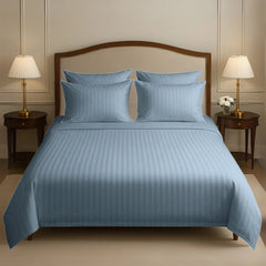 SILVER SATIN STRIPE BEDSHEET SET - 8 PCS